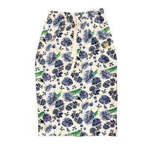 Emily Lovelock cotton drawstring skirt in tropical floral print, size US 6-8, M